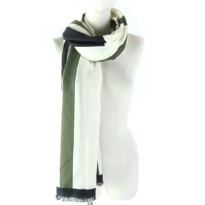 HERMES shawl cashmere Black White Khaki | AlmaBagz