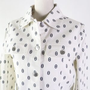 HERMES Denim Jacket 3E0231D5 Outer material: 98% cotton, Outer material: 2% polyurethane, Lining: 100% cotton, Leather part: Cowhide White navy Women 38 Used | AlmaBagz