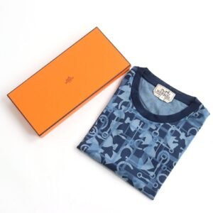 HERMES Short sleeve T-shirt 02-5774 cotton Blue type M | AlmaBagz