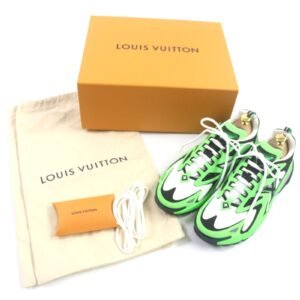 LOUIS VUITTON Low cut sneakers Part: suede Lime Black White Tatic Line mens 8 Used | AlmaBagz