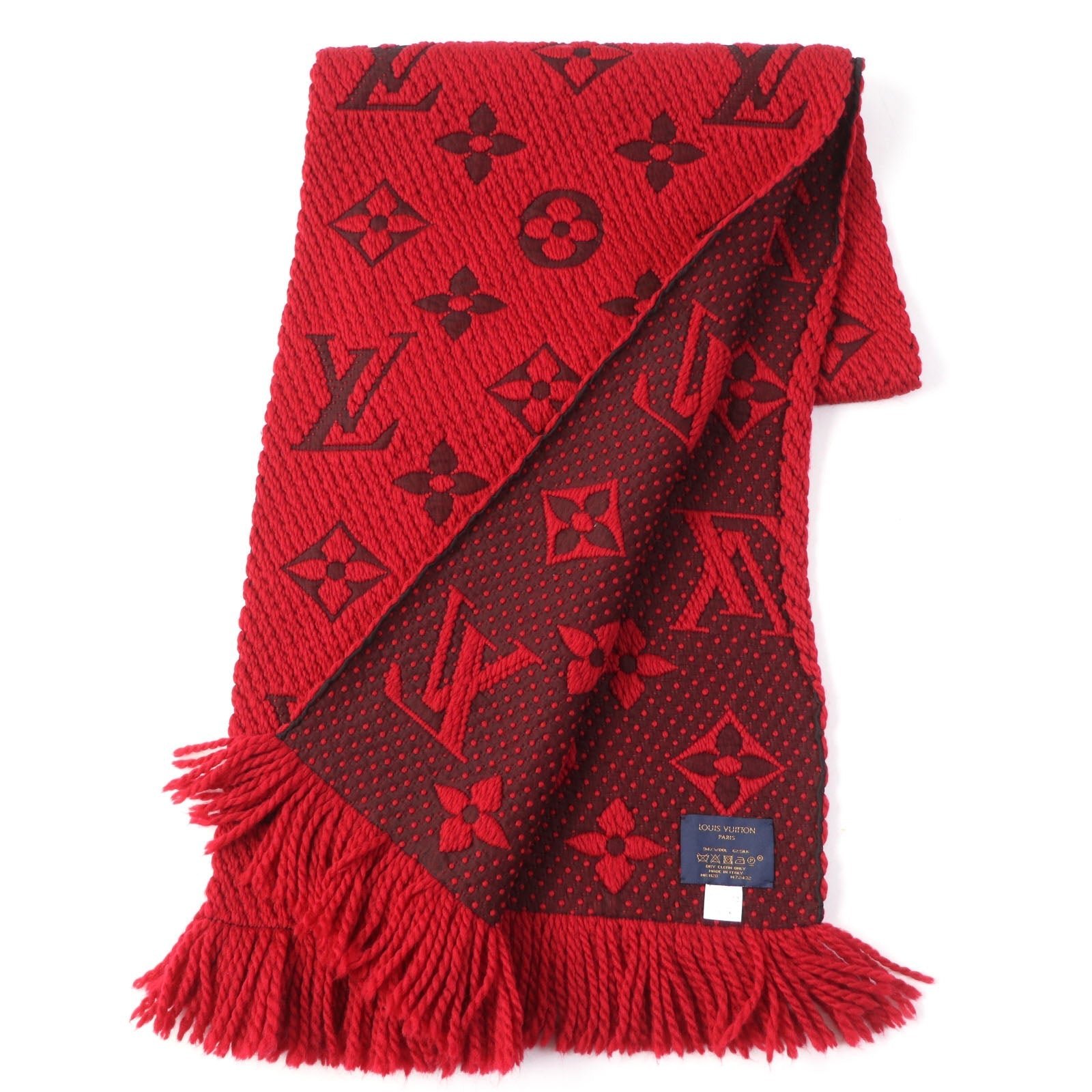 LOUIS VUITTON Scarf M72732 Main: 94% wool, Main: 6% silk Ruby Escalp Logo Mania Women Used | AlmaBagz