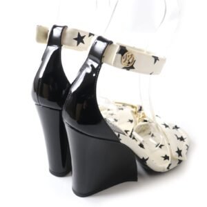 LOUIS VUITTON Sandals Satin White black Stellar Line 37 1/2 | AlmaBagz