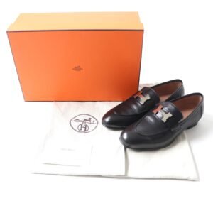 HERMES loafers leather black Paris Constance 35.5 | AlmaBagz