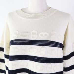HERMES knit 3E2524D2 cashmere White navy 34 | AlmaBagz