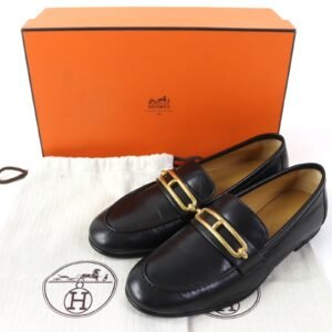 HERMES Moccasin 231086Z leather black 35.5 | AlmaBagz