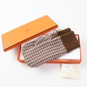 HERMES gloves cashmere Brown pink Hope M | AlmaBagz