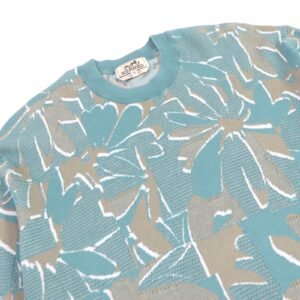 HERMES Short sleeve knit cotton Light blue XL | AlmaBagz