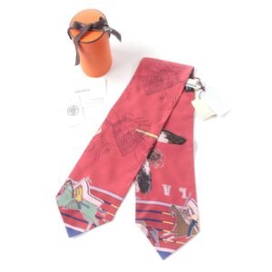 HERMES scarf Main: 100% silk MULTICO/ROUGE PANI LA SHAR PAWNEE Pawny Chief Twill up Women Used | AlmaBagz