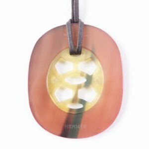 HERMES Necklace Buffalo Horn Lacquer Leather pink Lift GM | AlmaBagz