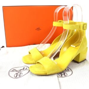 HERMES Sandals 211054Z Suede leather yellow Choc 36 | AlmaBagz