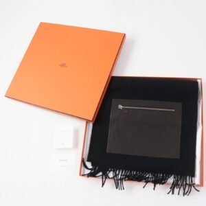 HERMES Scarf Main: 100% cashmere, Lining: 100% silk, Leather part: sheepskin black Escharp Pocket Silk In Women Used | AlmaBagz