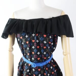 LOUIS VUITTON dress FKＤR51 silk black multi Game On Ruffle Scoop Neck Babydoll Dress 36 | AlmaBagz