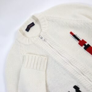 LOUIS VUITTON cardigan HHN15W wool off white Baseball zip-up knit long cardigan XL | AlmaBagz