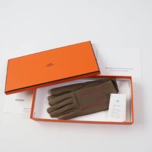 HERMES gloves Lamb leather Brown Gray Type Pink 6.5 | AlmaBagz