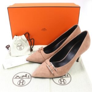 HERMES pumps BN212285Z2106 Suede leather Pink beige type blush 40 37 | AlmaBagz