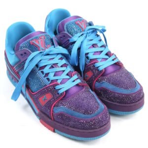 LOUIS VUITTON sneakers 1A9JWJ Suede, Fabric, Rhinestone Blue purple LV Trainer Line 8 | AlmaBagz