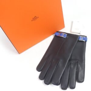 HERMES gloves Lamb leather Dark navy 8 | AlmaBagz