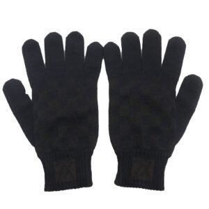 LOUIS VUITTON gloves 402330 wool Black brown Gompute Damier | AlmaBagz