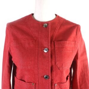 HERMES Denim Jacket Outer: 98% cotton, Outer: 2% polyurethane, Lining: 64% cotton, Lining: 33% rayon, Lining: 3% polyurethane, Leather: Cowhide Red Women 34 Used | AlmaBagz