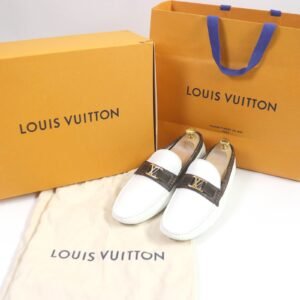 LOUIS VUITTON loafers leather white LV Hockenheim Line 7 1/2 | AlmaBagz