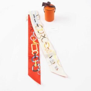HERMES scarf Main: 100% silk Cream/Rouge/Blue Do Re Boucles Twilly Women Used | AlmaBagz