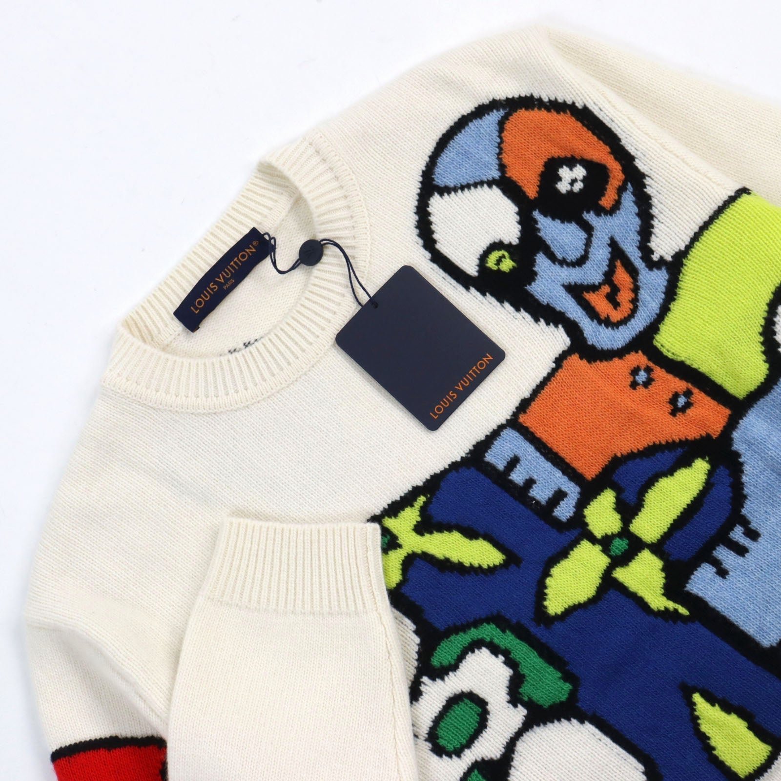 LOUIS VUITTON knit 1AB4QA wool Ivory type Multicolor LV Puzzle Jacquard Crewneck L | AlmaBagz