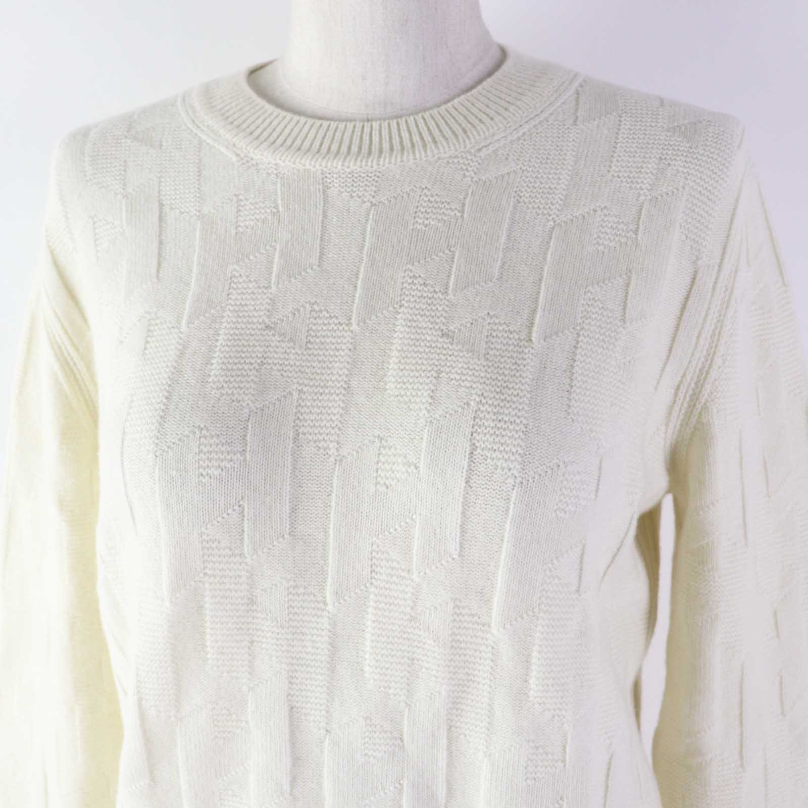 HERMES knit 4E2611D3 wool blanc naturel Small Fit Long Sleeve Knit 38 | AlmaBagz