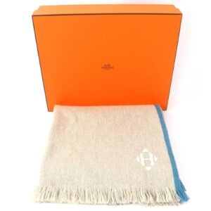 HERMES shawl yak Beige blue | AlmaBagz