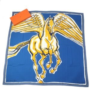 HERMES scarf cashmere blue Libre Comme Pegase | AlmaBagz