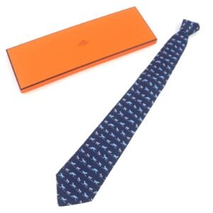 HERMES tie silk Navy | AlmaBagz