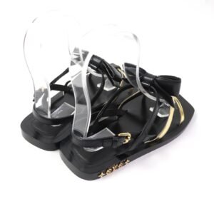 LOUIS VUITTON Sandals leather Black gold Peplum Line 36 1/2 | AlmaBagz
