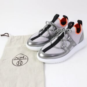 HERMES Low cut sneakers knit Silver Light Purple DUEL Duel 35.5 | AlmaBagz