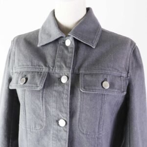 HERMES Denim Jacket 2H0256DT Outer: 100% cotton, Lining: 64% cotton, Lining: 33% rayon, Lining: 3% polyurethane, Part: cowhide gray Women 36 Used | AlmaBagz