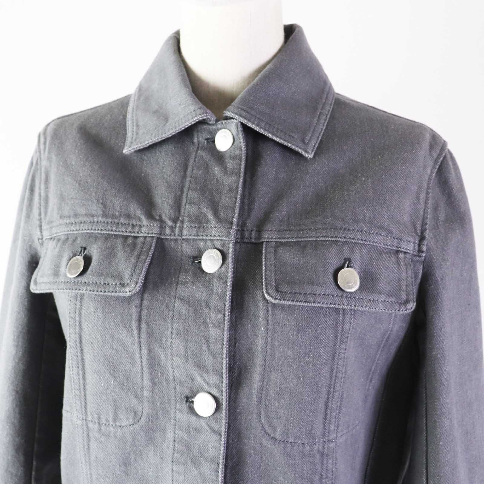HERMES Denim Jacket 2H0256DT Outer: 100% cotton, Lining: 64% cotton, Lining: 33% rayon, Lining: 3% polyurethane, Part: cowhide gray Women 36 Used | AlmaBagz