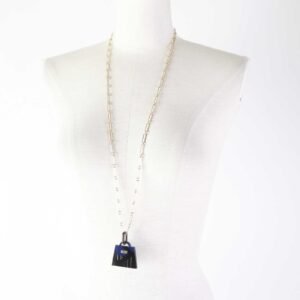 HERMES Necklace Buffalo Horn Gold Plated Black type Gold Amulet Kelly GM Necklace | AlmaBagz
