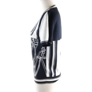 HERMES Short sleeve knit silk Navy white chaos 38 | AlmaBagz