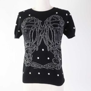 HERMES Short sleeve knit cashmere Black White BRIDES de GALA Ceremony Bridle 34 | AlmaBagz