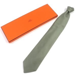 HERMES tie silk khaki | AlmaBagz