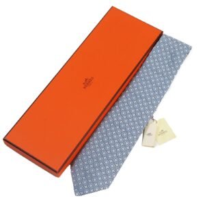 HERMES tie 758632T silk blue CRAVATE 9.1 | AlmaBagz