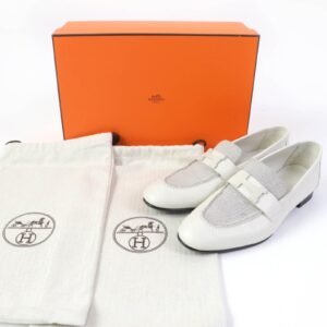 HERMES Slip-on H241071Z leather Blanc de Paris Prunoir moccasins paris 37 | AlmaBagz