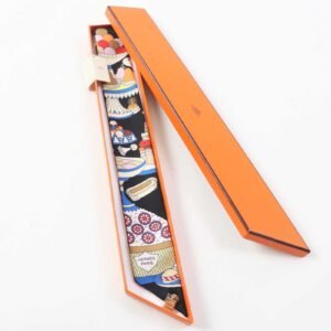 HERMES scarf silk black multi LA PATISSERIE FRANCAISE | AlmaBagz
