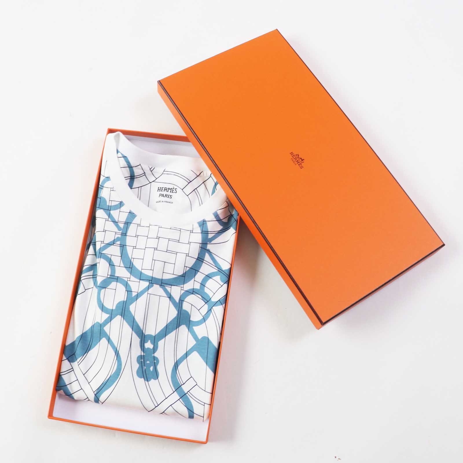 HERMES one piece 4H4525DD cotton White light blue Horse Bit Detouré/Tattoo 38 | AlmaBagz