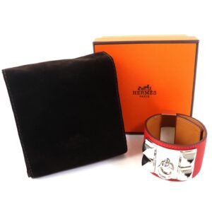 HERMES bracelet leather Red Collier de Sian Gold Plated | AlmaBagz