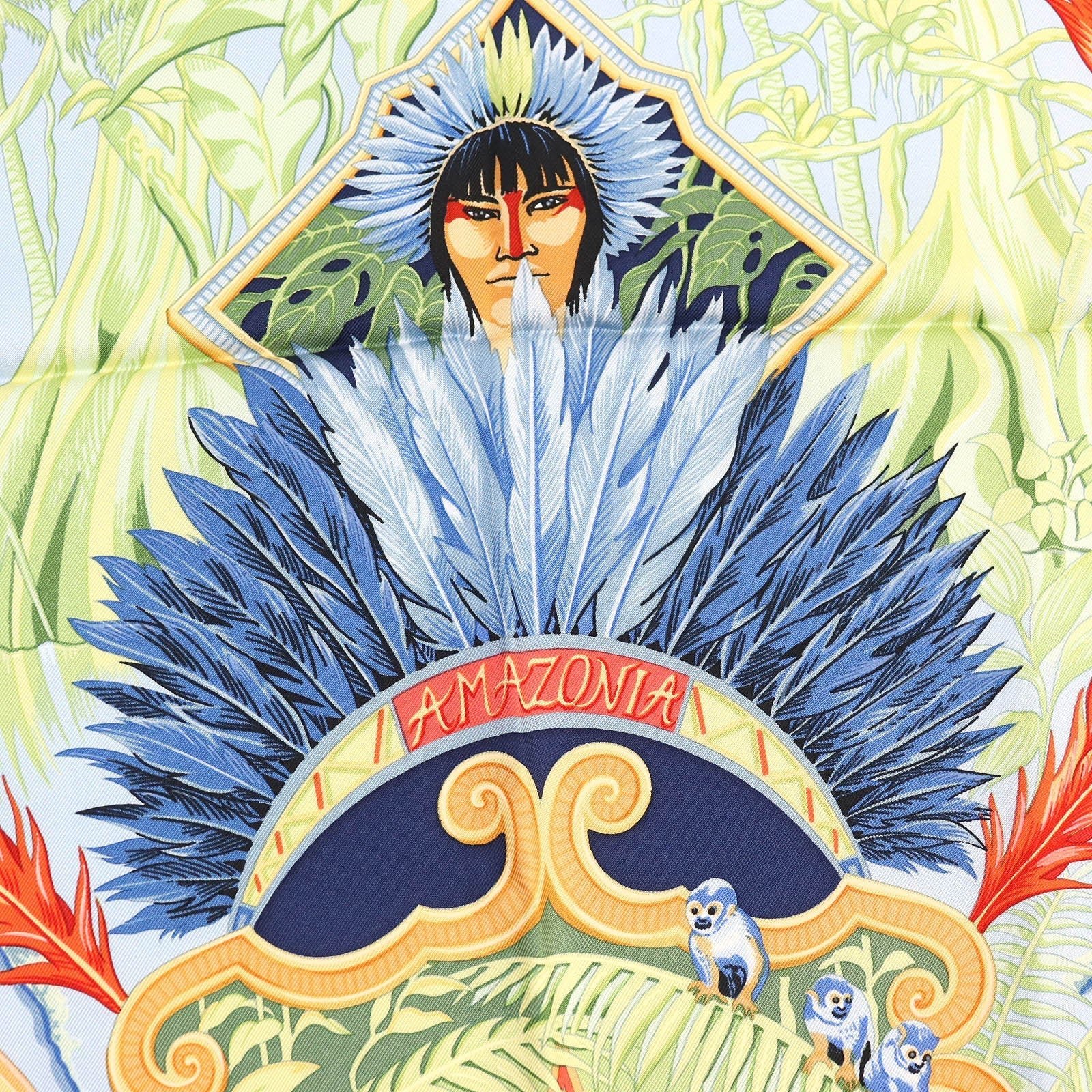 HERMES shawl silk Navy multi-color Carre90 AMAZONIA Amazonia | AlmaBagz