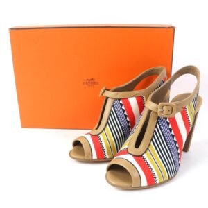 HERMES Sandals Canvas, Leather multicolor SEMELLE CUIR 35 1/2 | AlmaBagz