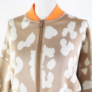 HERMES 2H2816DR Main: 100% silk, knit: 51% silk, 37% polyester, 7% nylon, 5% polyurethane, rib: 69% polyester, 18% nylon, 13% polyurethane, string: 58% silk, 42% polyester Beige Neon Orange JUNGLE LOVE Women 34 Used | AlmaBagz