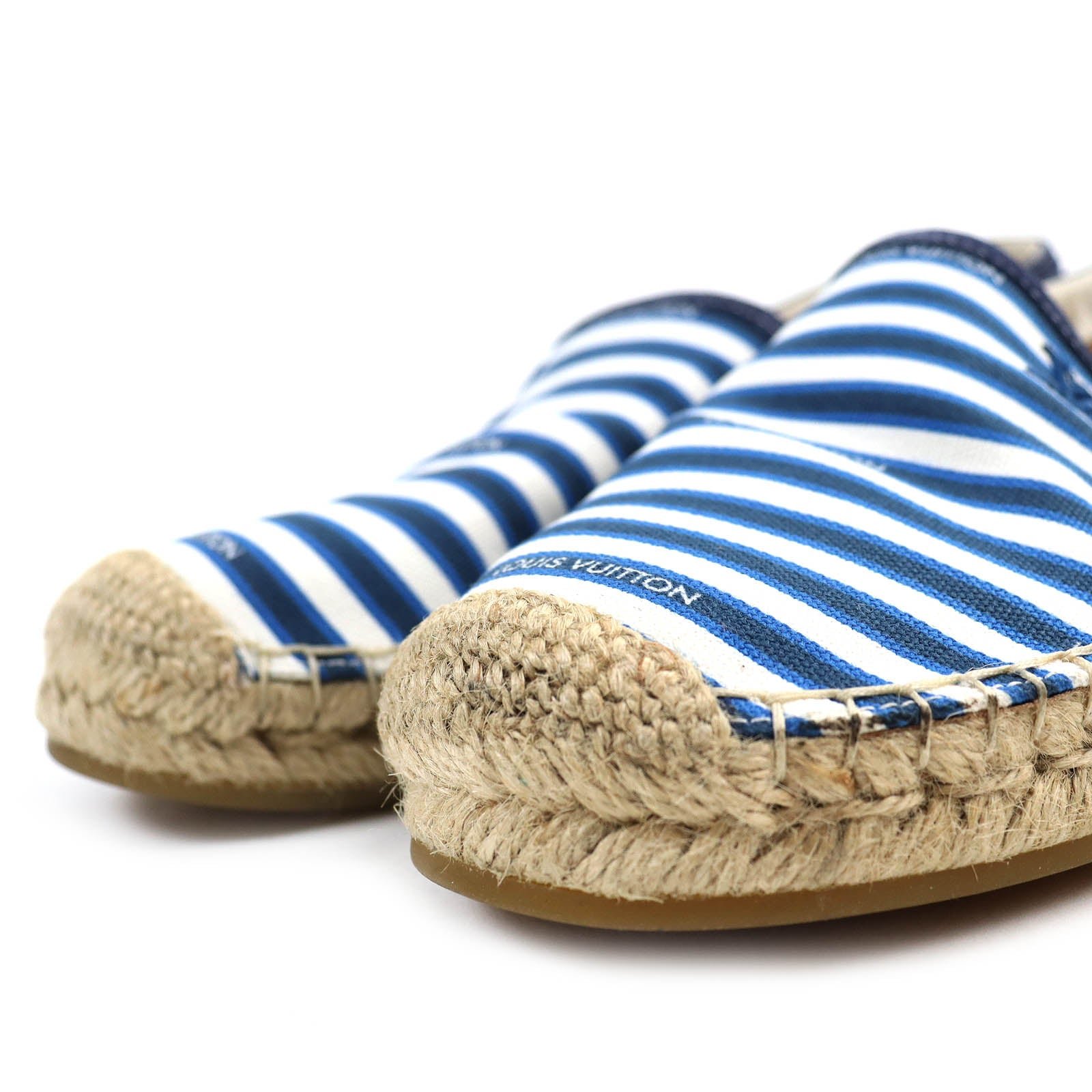 LOUIS VUITTON Slip-on Canvas, Rubber Blue white Border LV logo embroidery Espadrille 8 | AlmaBagz - Image 3