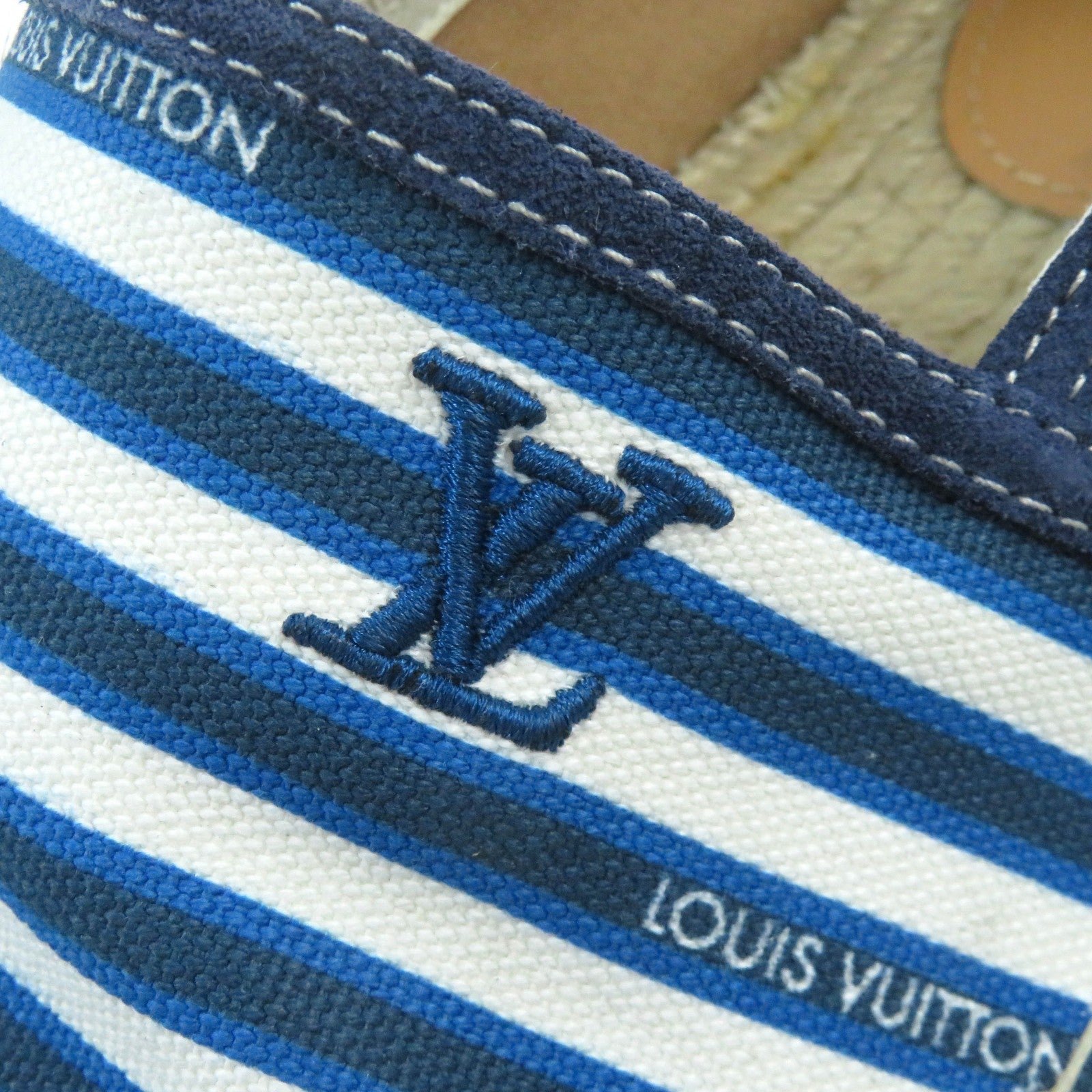 LOUIS VUITTON Slip-on Canvas, Rubber Blue white Border LV logo embroidery Espadrille 8 | AlmaBagz - Image 6