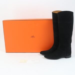 HERMES Knee-high boots Main: Suede leather black Women 35 Used | AlmaBagz
