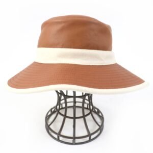 HERMES hat leather Brown Ivory 58 | AlmaBagz